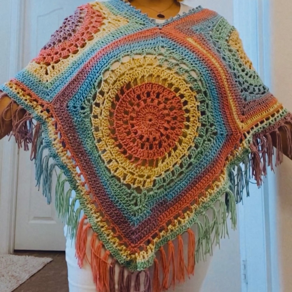 Hand Crochet Poncho Top. Boho handmade poncho. - Picture 3 of 4